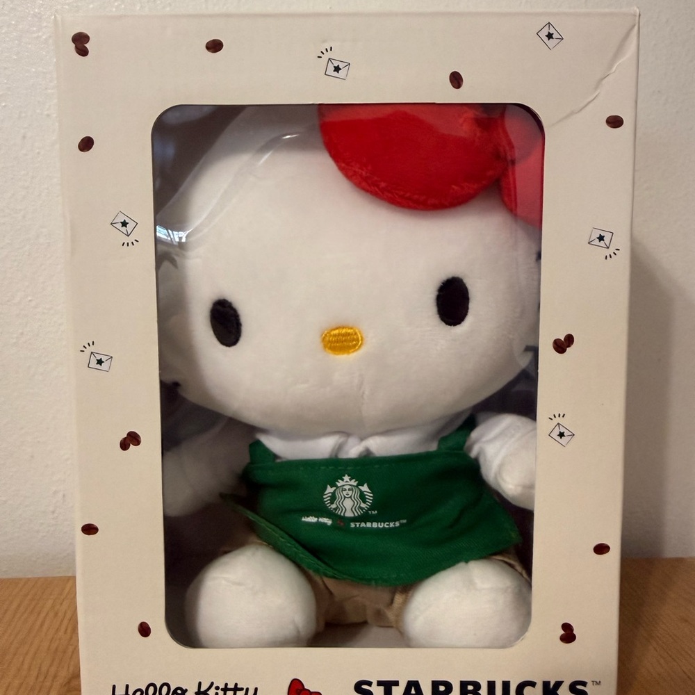 Starbucks Hello Kitty Plush with Green Apron and Red Bow